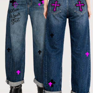 high rise relaxed tapered dark wash barrel jeans with horse and rose graphics (copy)