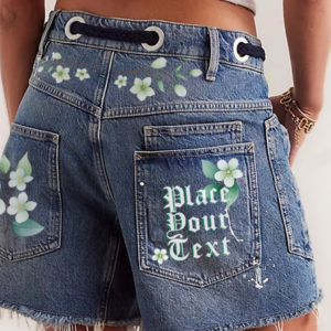 drawstring waist denim shorts with blue flower (copy)