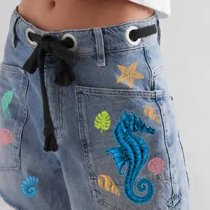 drawstring waist denim shorts with pastel flower (copy)